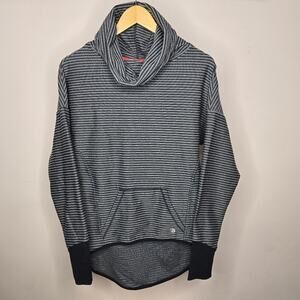 MPG Striped Gray and Black Cowl Neck Athleisure Long Sleeve High Low Top Size M